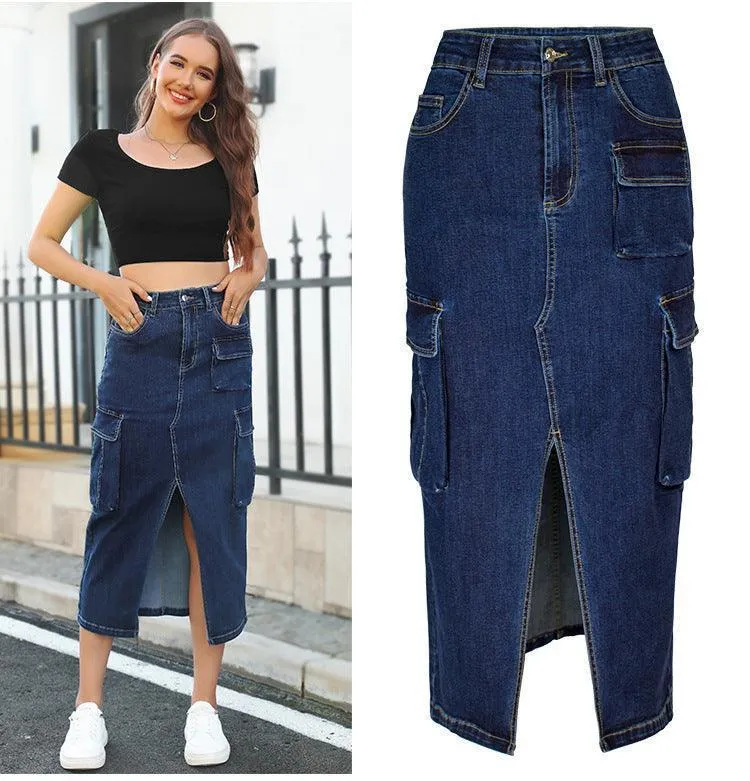 Tooling Style Multi-pocket High Waist Skirt