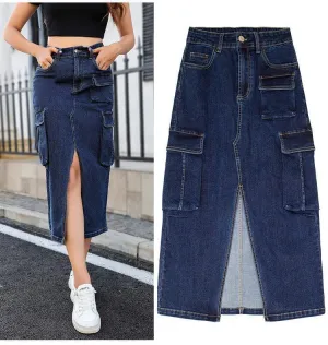 Tooling Style Multi-pocket High Waist Skirt