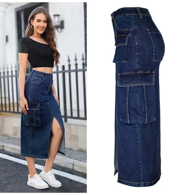 Tooling Style Multi-pocket High Waist Skirt