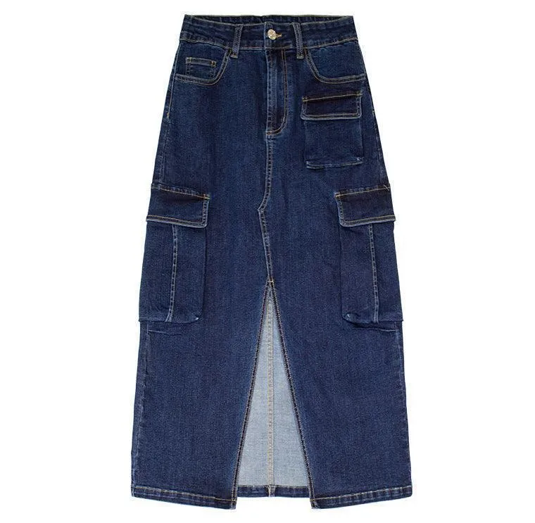 Tooling Style Multi-pocket High Waist Skirt
