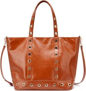 Tote Bag Women Office Handbag Shoulder PU Leateher Large Capacity Trendy Chic Studded with Detachable Strap