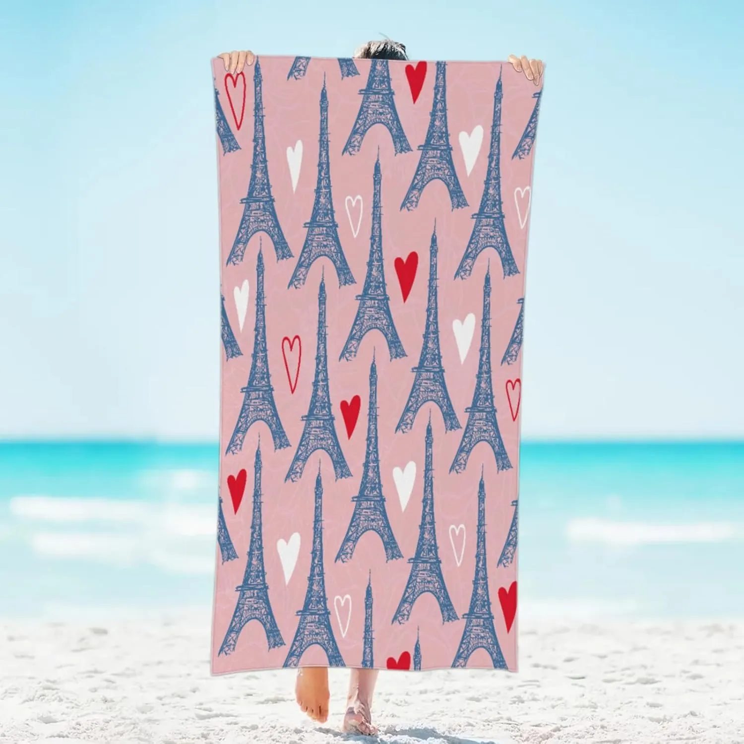 Towers Love Abstract Beach Towel Quick Dry Super Absorbent Microfiber Polyester Lightweight Sandproof Towel for Pool Yoga Travel 31x61 Inch