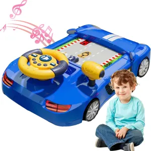 Toy Steering Wheel, Toy Steering Wheel with Music ＆ Sound, Driving Simulator Baby Car Racing Interactive for 3  Years Old Boys Girls, Blue
