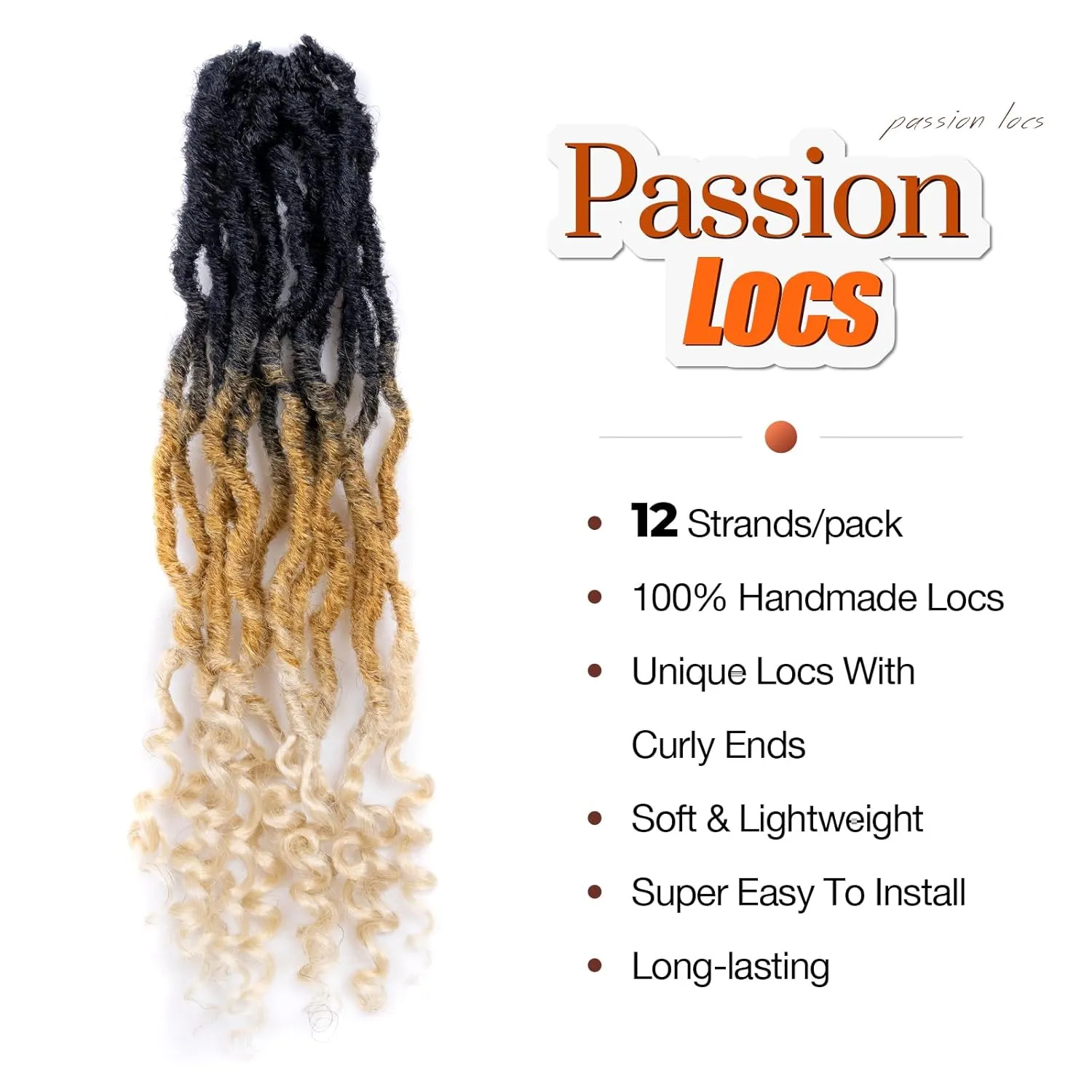 Toyotress Passion Locs - 14 Inch 8 Packs 3 Tones Ombre Blonde Faux Locs Curly Ends, Shoulder Length Pre-Looped Synthetic Braiding Hair