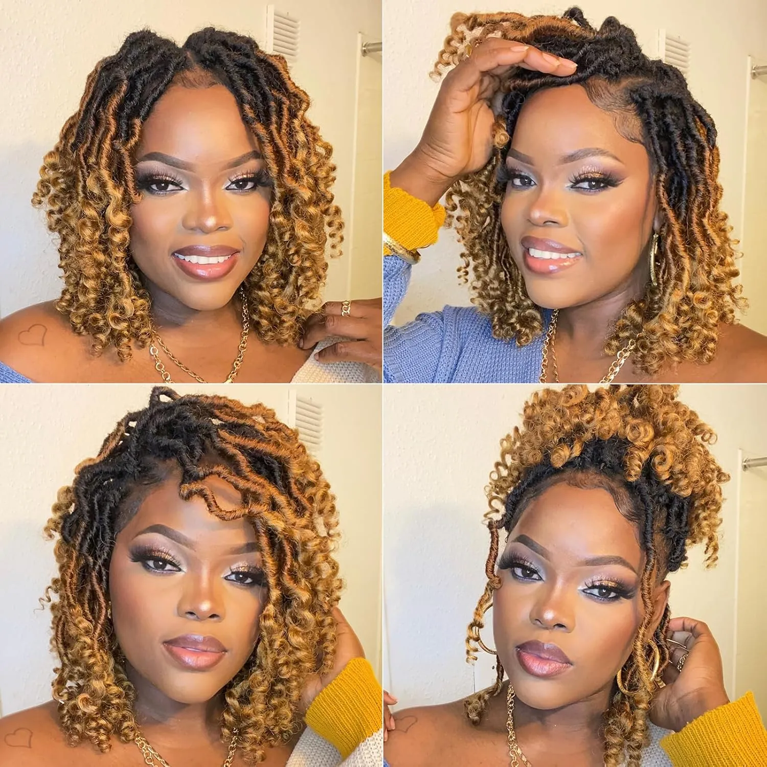 Toyotress Passion Locs - 14 Inch 8 Packs 3 Tones Ombre Blonde Faux Locs Curly Ends, Shoulder Length Pre-Looped Synthetic Braiding Hair