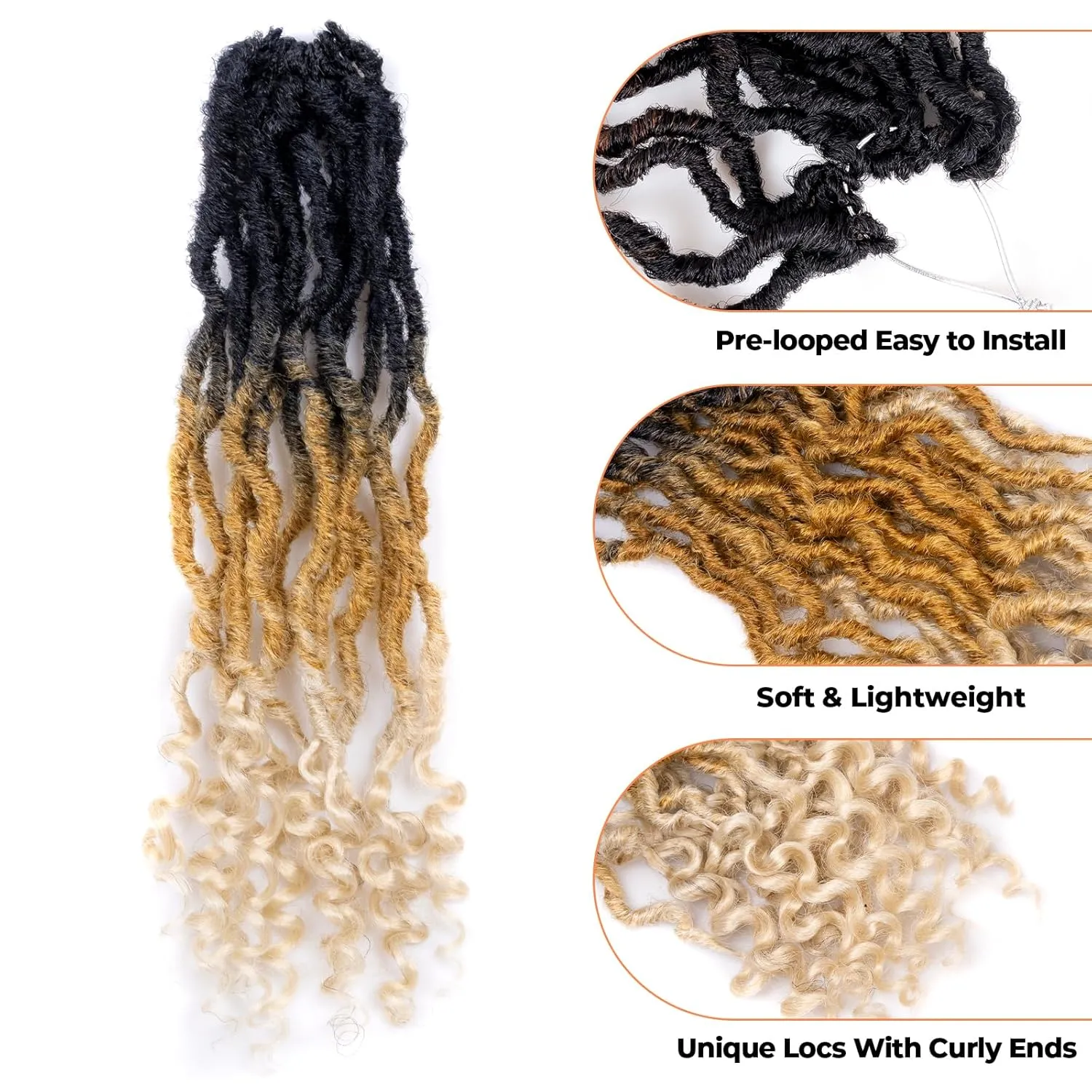 Toyotress Passion Locs - 14 Inch 8 Packs 3 Tones Ombre Blonde Faux Locs Curly Ends, Shoulder Length Pre-Looped Synthetic Braiding Hair