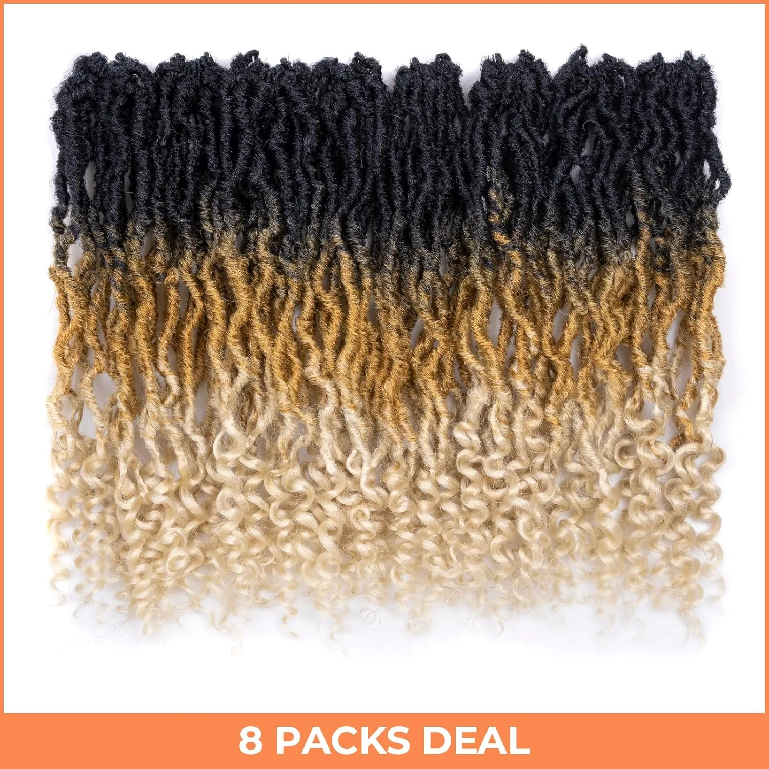 Toyotress Passion Locs - 14 Inch 8 Packs 3 Tones Ombre Blonde Faux Locs Curly Ends, Shoulder Length Pre-Looped Synthetic Braiding Hair