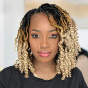 Toyotress Passion Locs - 14 Inch 8 Packs 3 Tones Ombre Blonde Faux Locs Curly Ends, Shoulder Length Pre-Looped Synthetic Braiding Hair