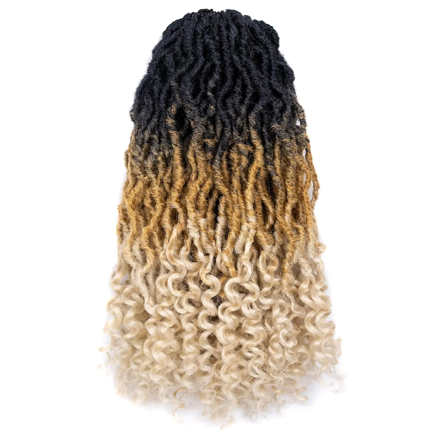 Toyotress Passion Locs - 14 Inch 8 Packs 3 Tones Ombre Blonde Faux Locs Curly Ends, Shoulder Length Pre-Looped Synthetic Braiding Hair