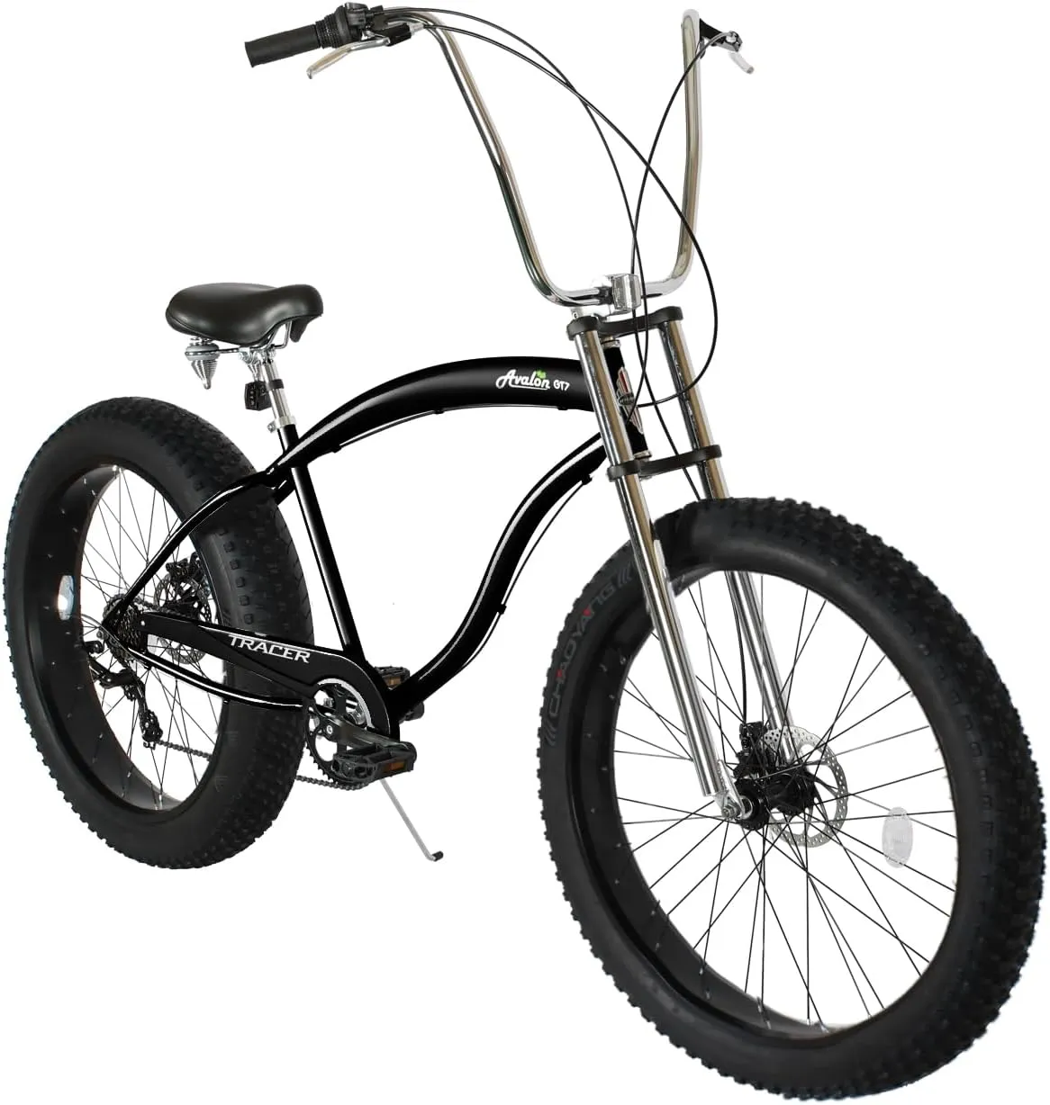 Tracer Avalon 26 Inch Stretch Chopper Bicycle for Adult,Single Speed Men Lowrider Bike with Oversized Hi-Ten Stretch Steel Frame,Front Wheel 26 * 3.5,Rear Wheel 26 * 4.0 Multiple Colors