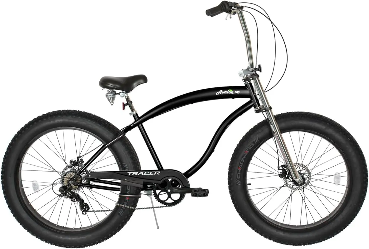 Tracer Avalon 26 Inch Stretch Chopper Bicycle for Adult,Single Speed Men Lowrider Bike with Oversized Hi-Ten Stretch Steel Frame,Front Wheel 26 * 3.5,Rear Wheel 26 * 4.0 Multiple Colors