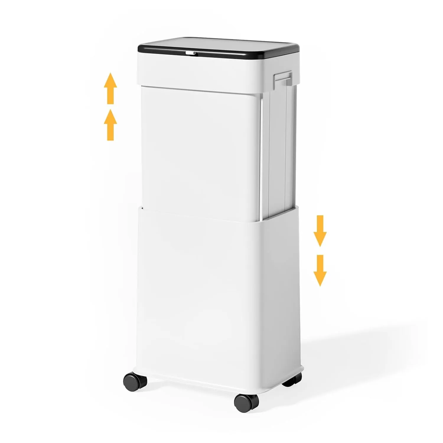 Trash Can with Lid, 20L/5.3Gal Adjustable Height Kitchen Garbage Can, Trash Can on Wheels with Brakes, Plastic Tall and Slim Trash Bin for for Kitchen/Bathroom/Bedroom/Office, White