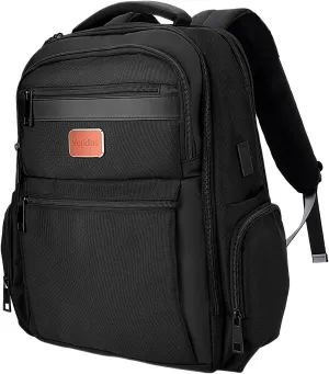 Travel Backpack for Men Women,17inch Waterproof Laptop Compartment Durable Computer Bag Anti-Theft Business Backpack Work College Bag with RFID Pockets, USB & Headset Port, Black