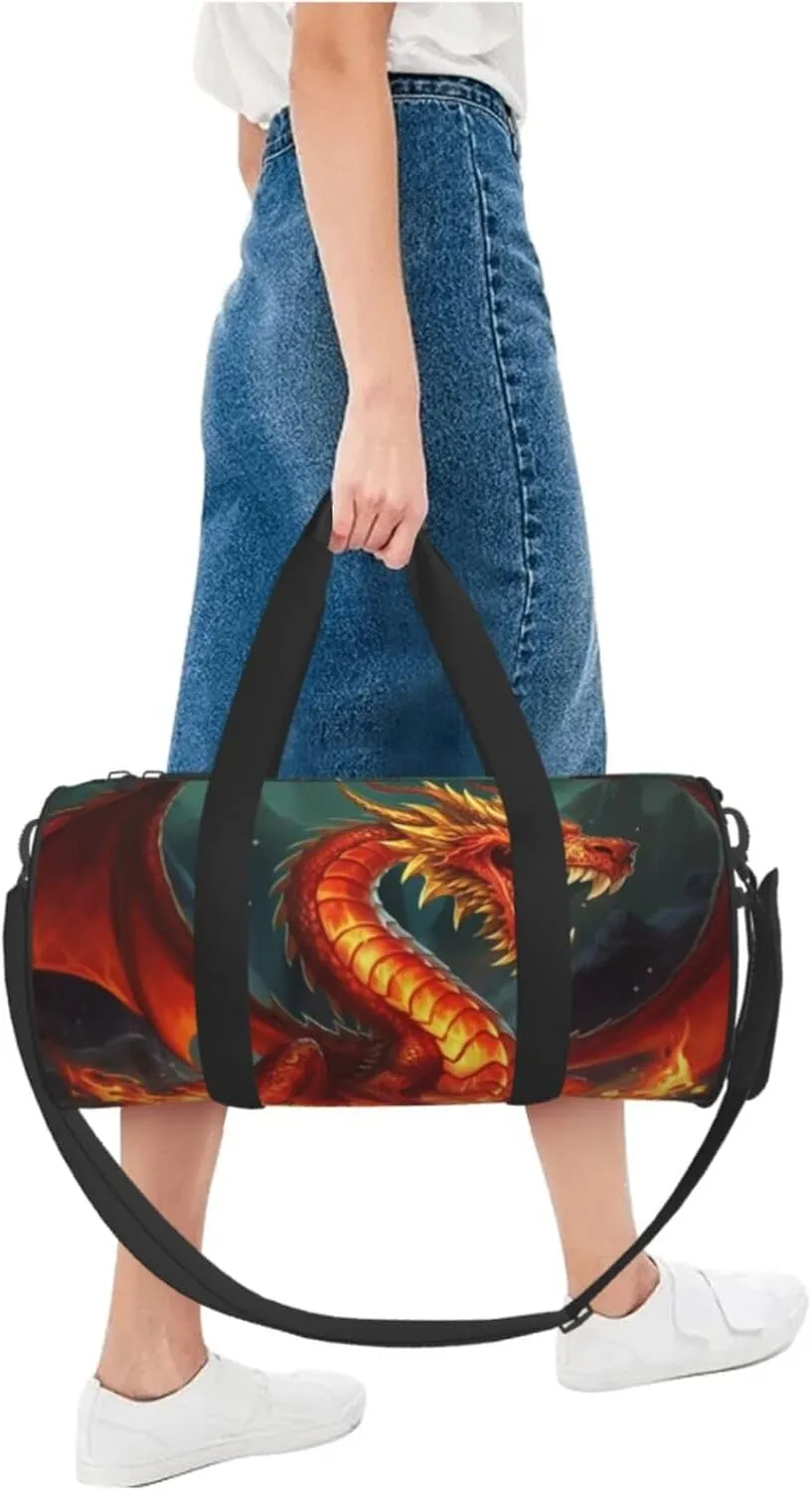 Travel Bag For Women,Dragon King In Fire Print Personal Item Duffle Bags,Weekend Travel Duffel Tote Bag,Travel Sport Gym Bag For Men,Airplane Travel Essentials For Flying