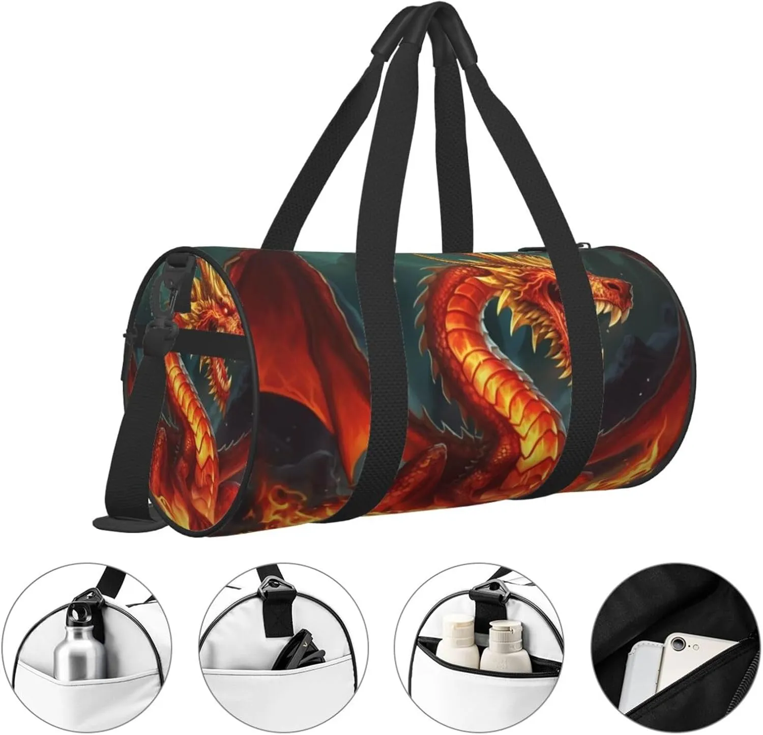 Travel Bag For Women,Dragon King In Fire Print Personal Item Duffle Bags,Weekend Travel Duffel Tote Bag,Travel Sport Gym Bag For Men,Airplane Travel Essentials For Flying