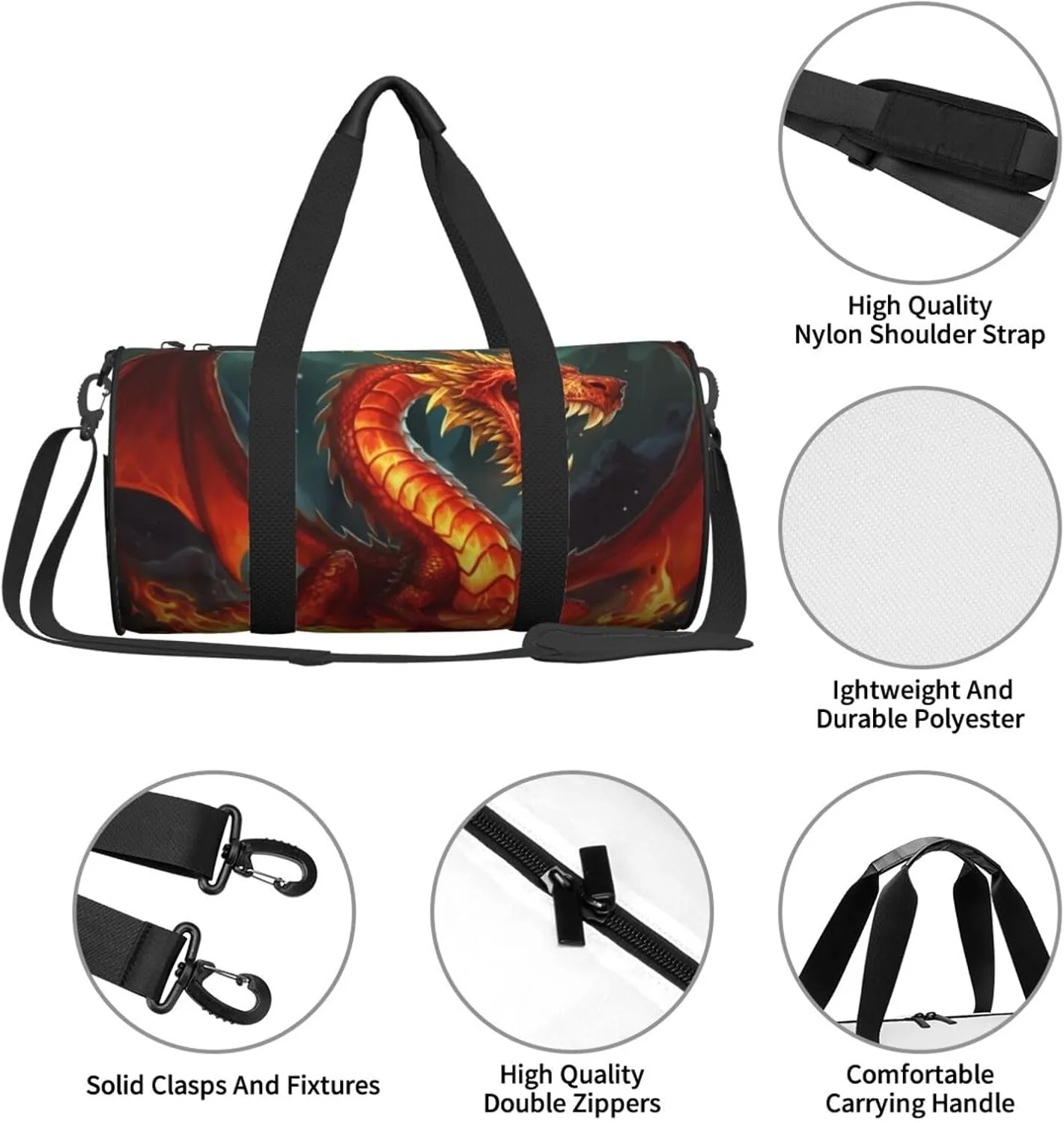 Travel Bag For Women,Dragon King In Fire Print Personal Item Duffle Bags,Weekend Travel Duffel Tote Bag,Travel Sport Gym Bag For Men,Airplane Travel Essentials For Flying