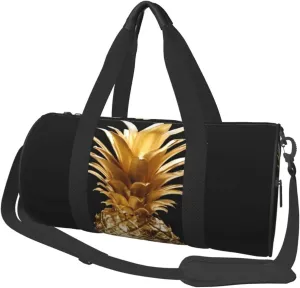 Travel Bag For Women,Gold Pineapple Print Personal Item Duffle Bags,Weekend Travel Duffel Tote Bag,Travel Sport Gym Bag For Men,Airplane Travel Essentials For Flying