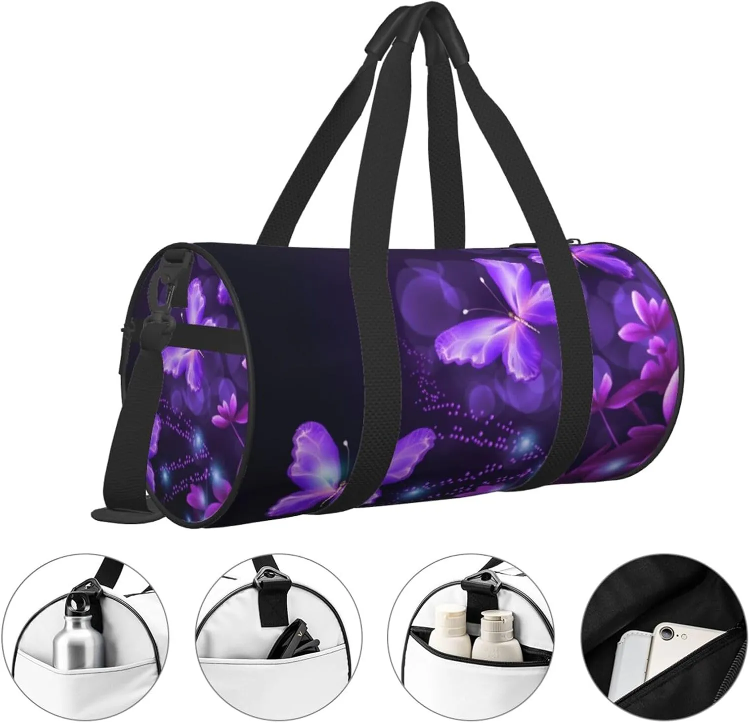 Travel Bag For Women,Lovely Purple Print Personal Item Duffle Bags,Weekend Travel Duffel Tote Bag,Travel Sport Gym Bag For Men,Airplane Travel Essentials For Flying