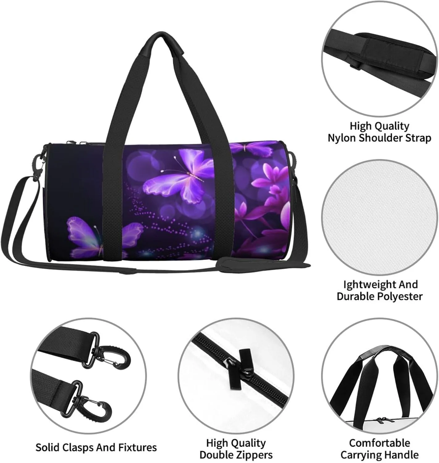Travel Bag For Women,Lovely Purple Print Personal Item Duffle Bags,Weekend Travel Duffel Tote Bag,Travel Sport Gym Bag For Men,Airplane Travel Essentials For Flying