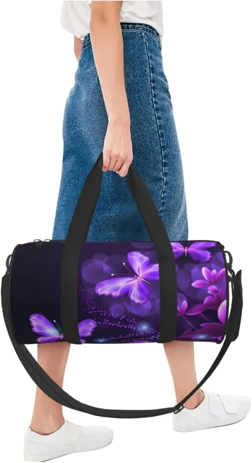 Travel Bag For Women,Lovely Purple Print Personal Item Duffle Bags,Weekend Travel Duffel Tote Bag,Travel Sport Gym Bag For Men,Airplane Travel Essentials For Flying