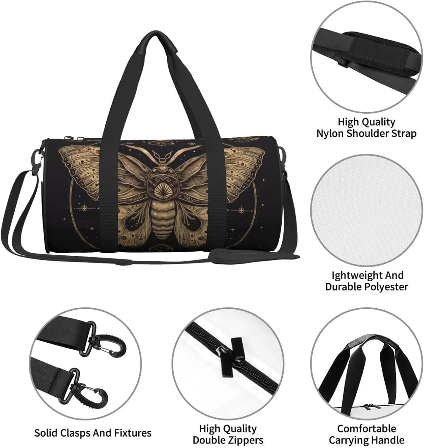 Travel Bag For Women,Moth Print Personal Item Duffle Bags,Weekend Travel Duffel Tote Bag,Travel Sport Gym Bag For Men,Airplane Travel Essentials For Flying