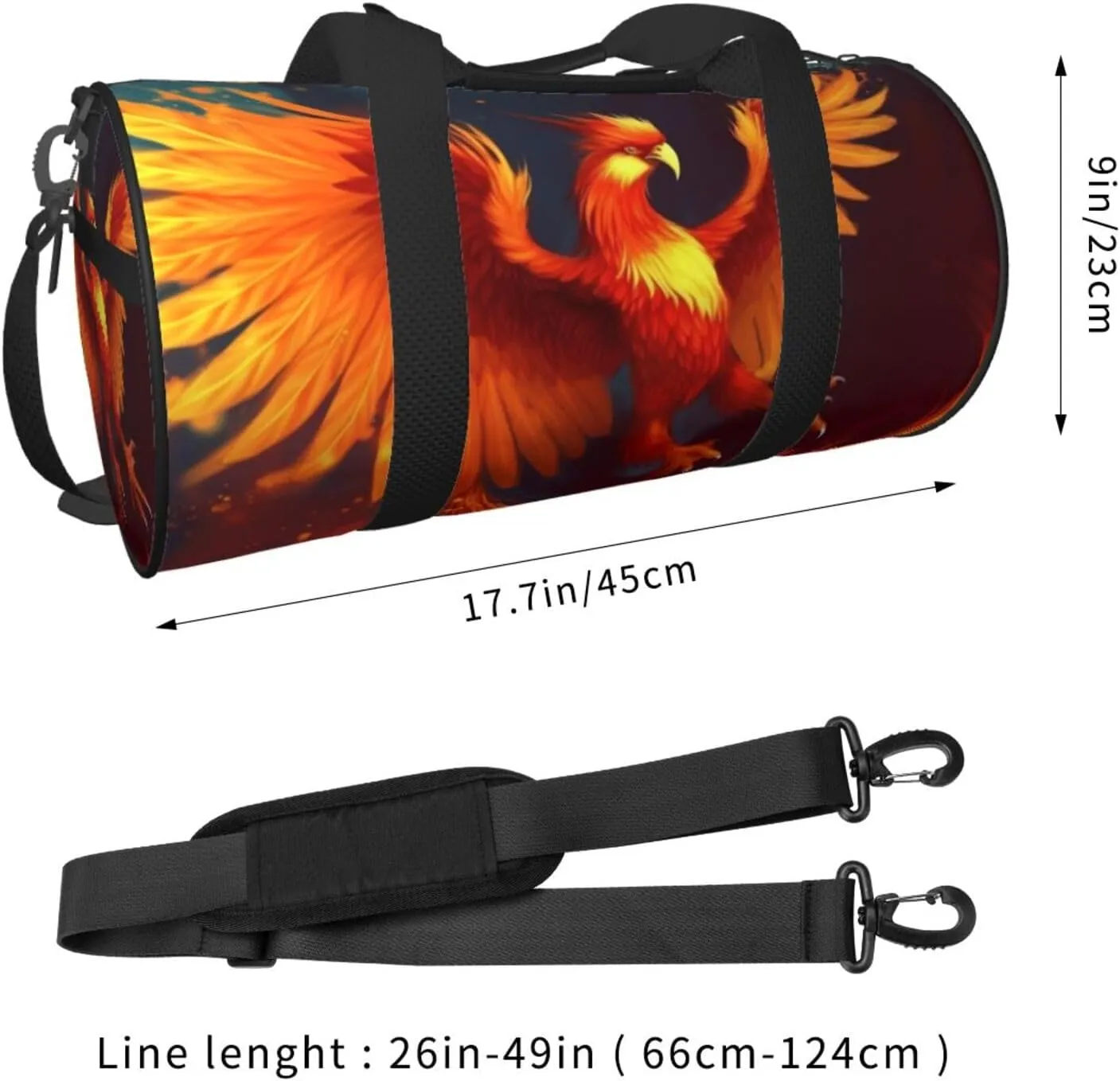 Travel Bag For Women,Orange Red Phoenix Print Personal Item Duffle Bags,Weekend Travel Duffel Tote Bag,Travel Sport Gym Bag For Men,Airplane Travel Essentials For Flying