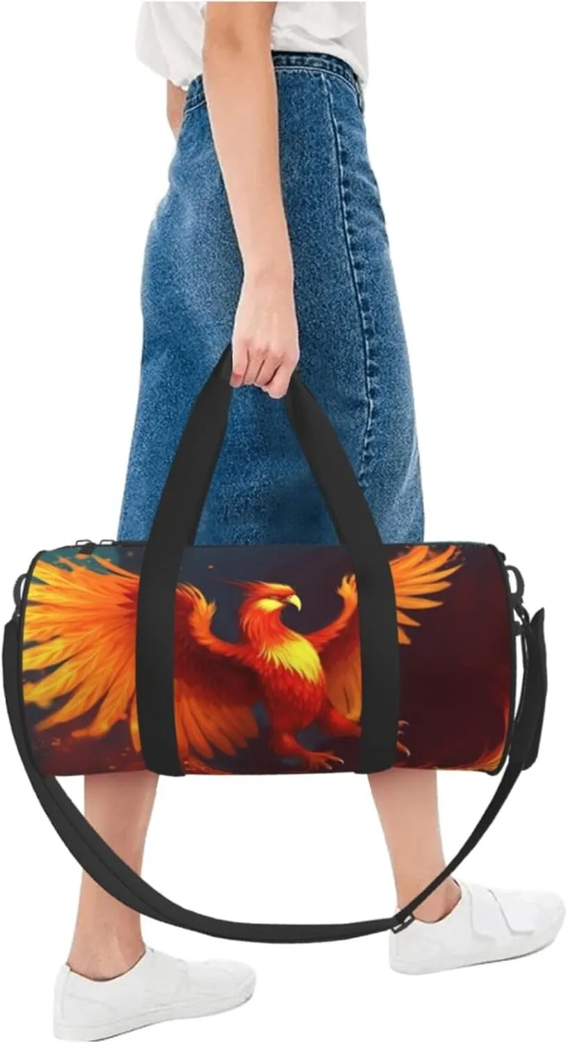 Travel Bag For Women,Orange Red Phoenix Print Personal Item Duffle Bags,Weekend Travel Duffel Tote Bag,Travel Sport Gym Bag For Men,Airplane Travel Essentials For Flying