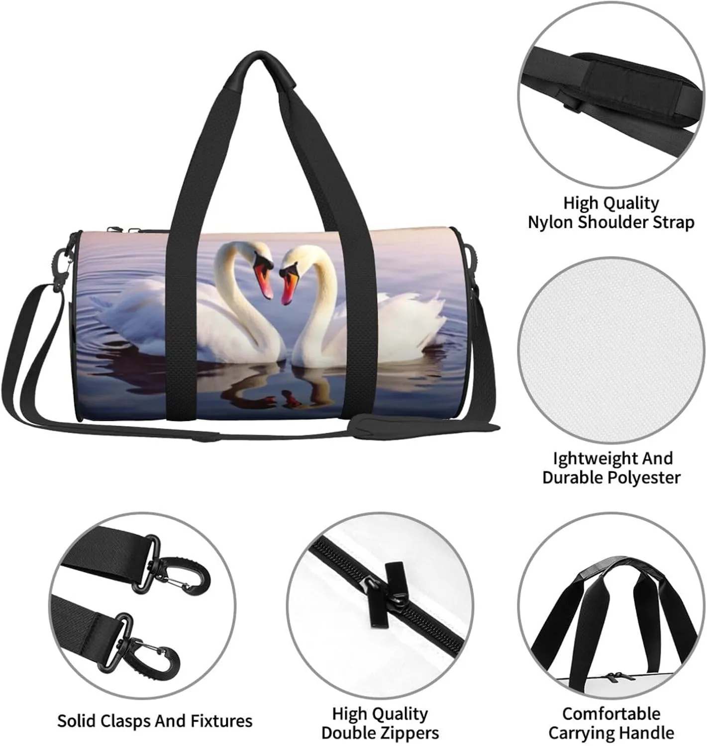 Travel Bag For Women,Swan Heart Print Personal Item Duffle Bags,Weekend Travel Duffel Tote Bag,Travel Sport Gym Bag For Men,Airplane Travel Essentials For Flying