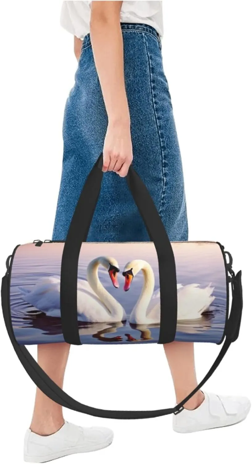Travel Bag For Women,Swan Heart Print Personal Item Duffle Bags,Weekend Travel Duffel Tote Bag,Travel Sport Gym Bag For Men,Airplane Travel Essentials For Flying