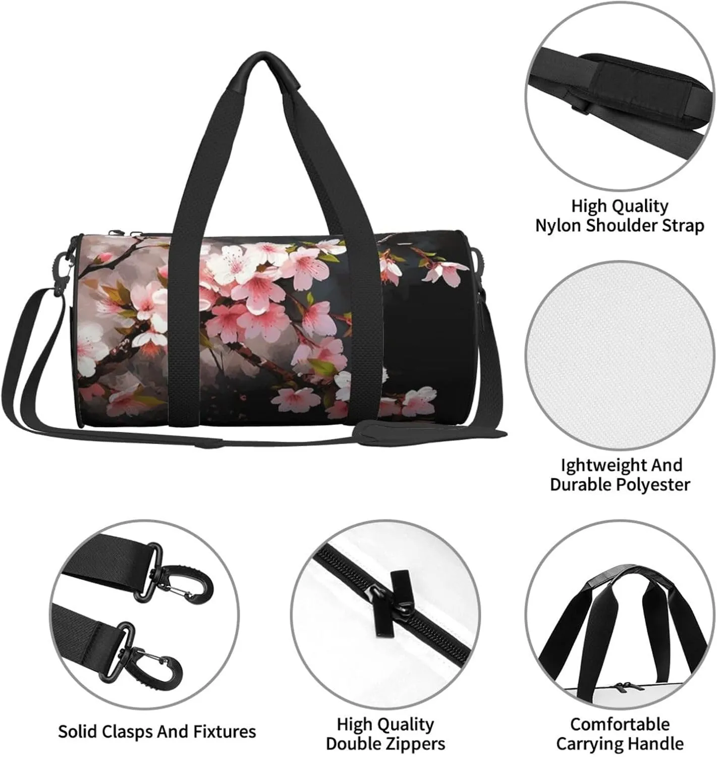 Travel Bag For Women,Tempting Cherry Blossoms Print Personal Item Duffle Bags,Weekend Travel Duffel Tote Bag,Travel Sport Gym Bag For Men,Airplane Travel Essentials For Flying