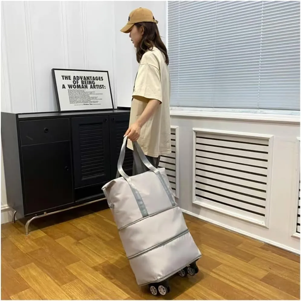 Travel Bag with Wheels,Large Capacity Travel Bag - Universal Wheel Removable,Portable Bag for Men And Women,Simple,Wear-Resistant,Waterproof (Grey)