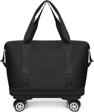 Travel Bag with Wheels，Large Capacity Travel Bag，Universal Wheel Removable,Weekender Bag with Wheels,Overnight Bag with Wheels (Black)