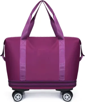 Travel Bag with Wheels，Large Capacity Travel Bag，Universal Wheel Removable,Weekender Bag with Wheels,Overnight Bag with Wheels (Dark Purple)
