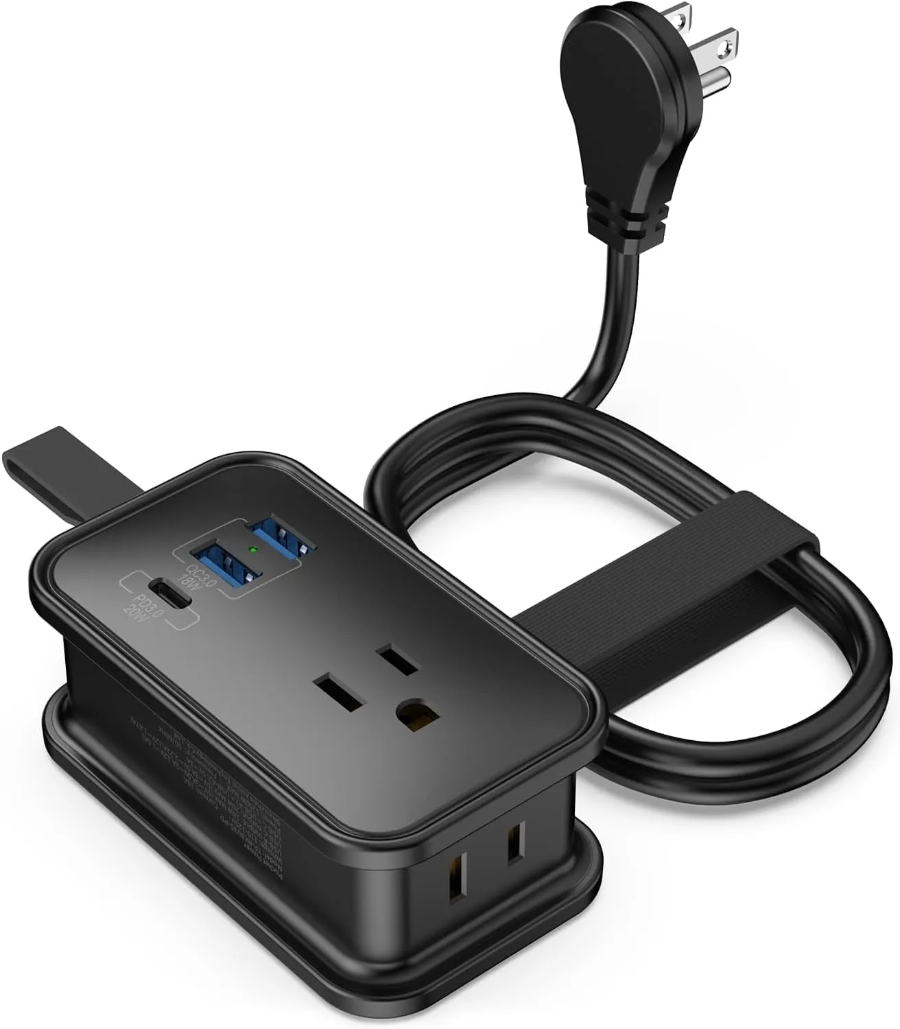 Travel Charger for Multiple Devices, Flat Plug Power Strip 3ft Adapter Extension Cord, 3 AC Outlets, 2 USB & 1 Fast Charging USB-C, No Surge Cruise Approved, Portable Power Strip