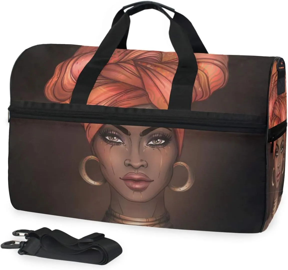 Travel Duffel Bag African American Woman Waterproof Lightweight Luggage bag for Sports, Gym, Vacation