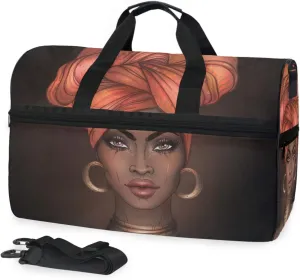 Travel Duffel Bag African American Woman Waterproof Lightweight Luggage bag for Sports, Gym, Vacation