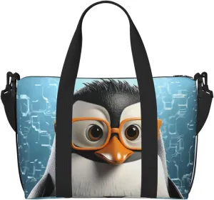 Travel Duffel Bag for Women Men Weekender Bags Sports Gym Bag penguin with glasses Travel Bag Carry on Overnight Bag Waterproof Luggage Bag with Shoulder Strap