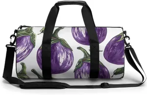 Travel Duffel Bag Weekender Bags for Men Women Large Capacity Overnight Bags Round Eggplant Pictures Travel Sports Gym Bag Canvas Carry On Tote Bags for Travel Yoga