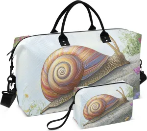 Travel Hand Bag Carry on Weekender Overnight Bag Gym Duffel Bag with Adjustable Strap for Travel 2 Pcs Set Snail Move Stone Flower