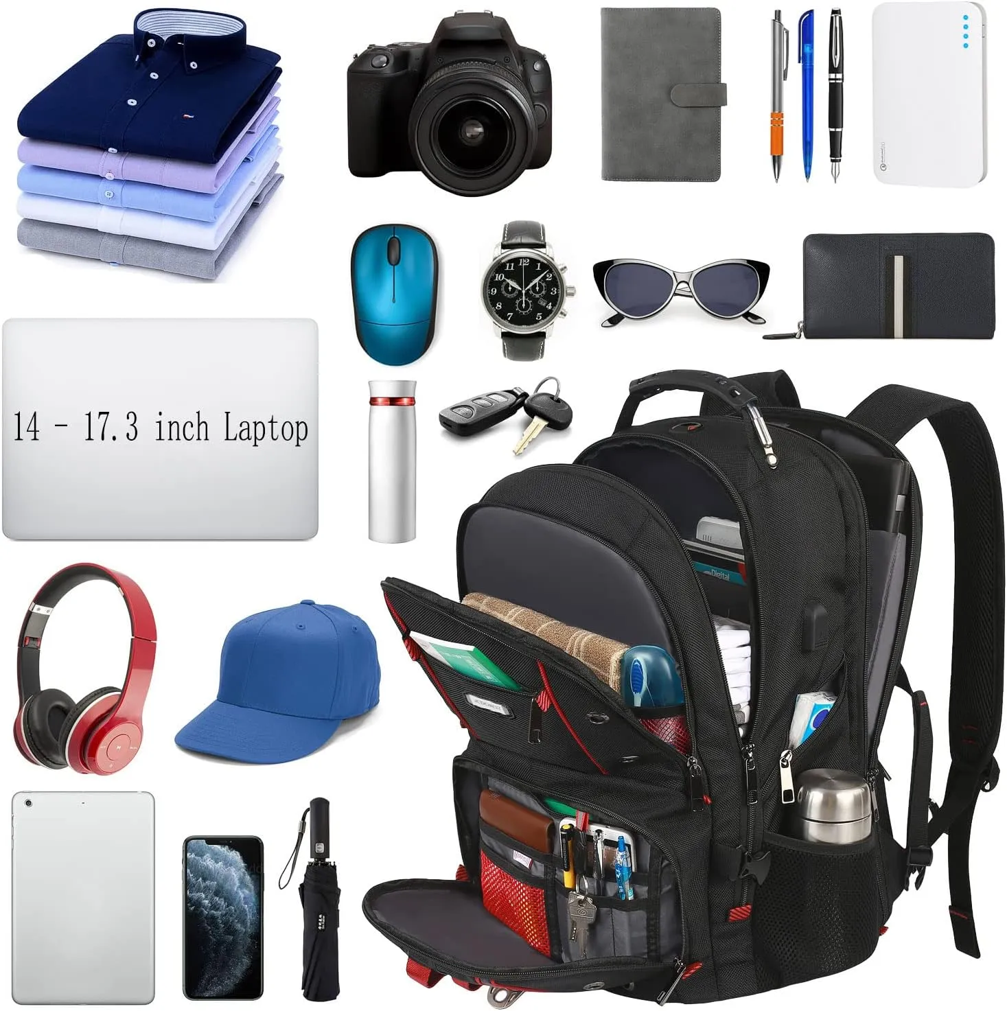 Travel Laptop Backpack,17.3 Inch Extra Large Capacity College bags with USB Charging Port,TSA Friendly Business RFID Anti Theft Pocket,Durable Heavy Duty Big Computer bag Backpack for Men