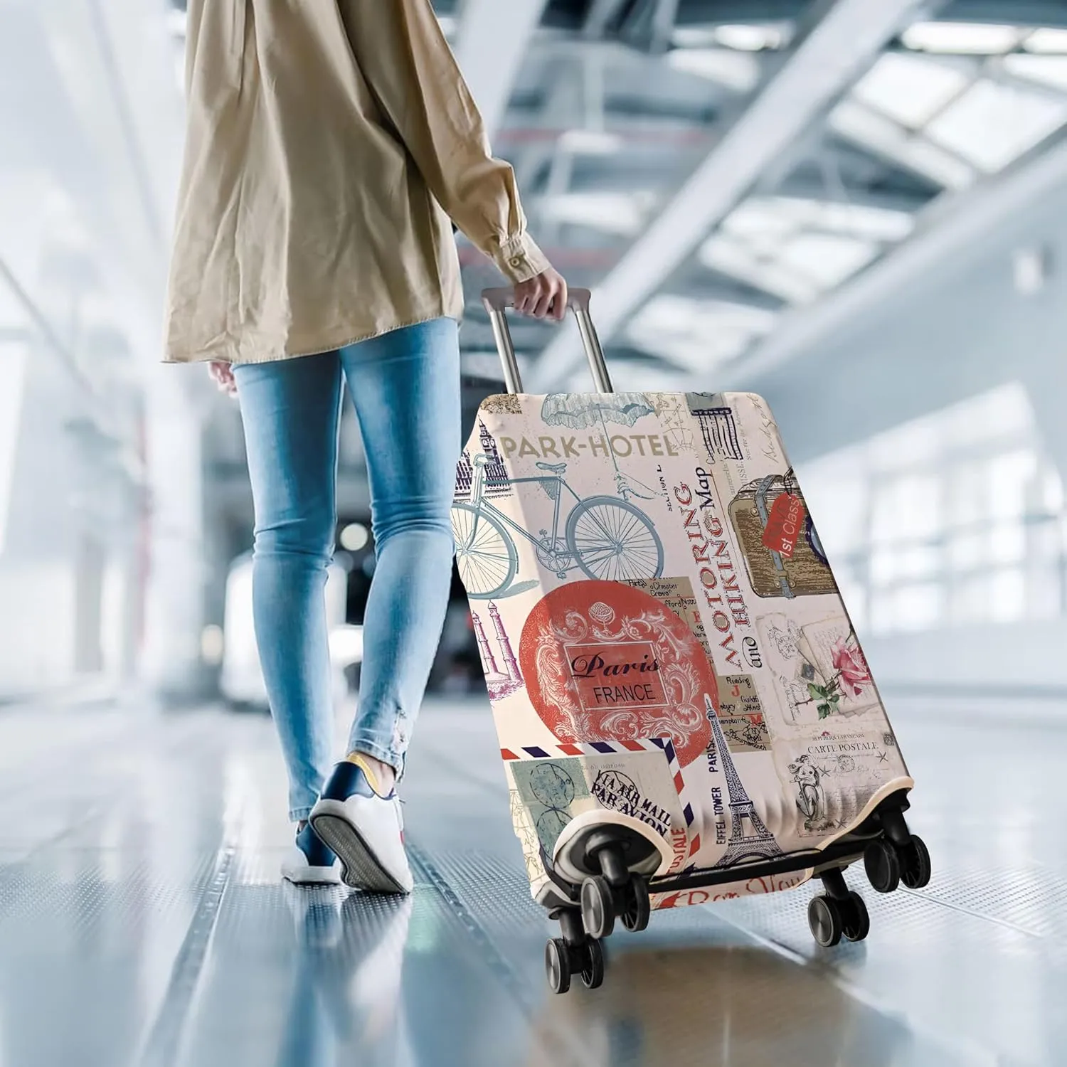 Travel Luggage Cover Suitcase Protector Fits 18-32 Inch Wheel Covers PatternedTravel Related Items Flower Luggage Protector Elastic L