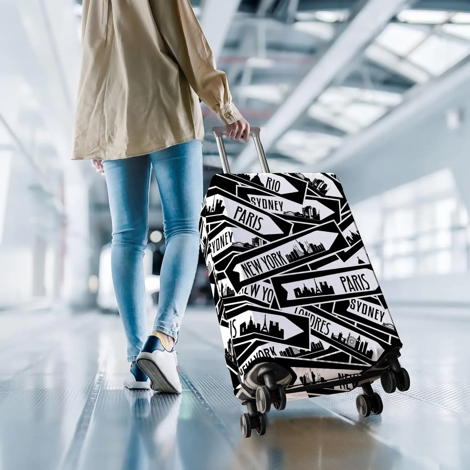 Travel Luggage Cover Suitcase Protector Fits 18-32 Inch Wheel Covers PatternedTravel Related Items Flower Luggage Protector Elastic L