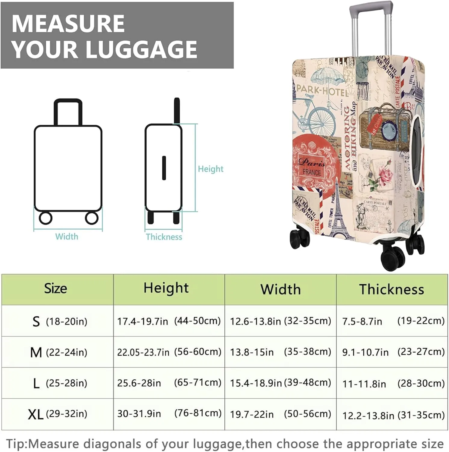 Travel Luggage Cover Suitcase Protector Fits 18-32 Inch Wheel Covers PatternedTravel Related Items Flower Luggage Protector Elastic L