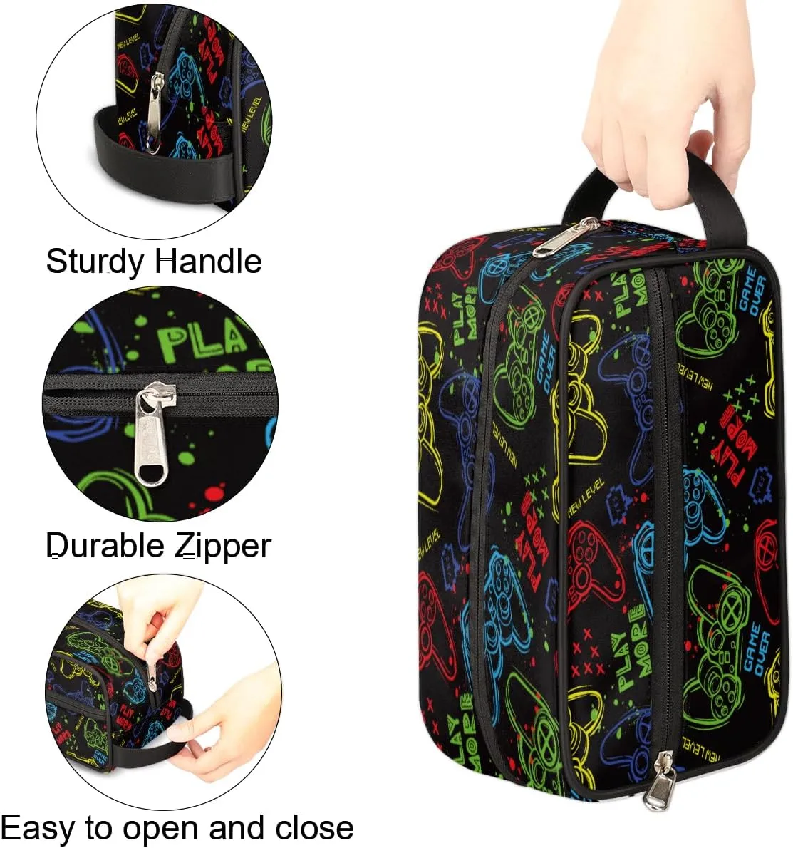Travel Toiletry Bag for Boys Men, Video Games Waterproof Hanging Dopp Kit for Kids, Shaving Bag with Large Capacity for Travel,Sports Shower