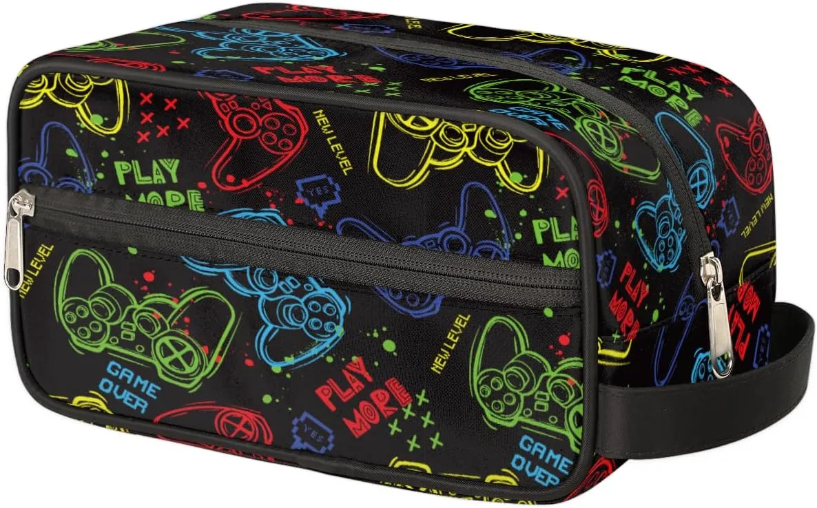 Travel Toiletry Bag for Boys Men, Video Games Waterproof Hanging Dopp Kit for Kids, Shaving Bag with Large Capacity for Travel,Sports Shower