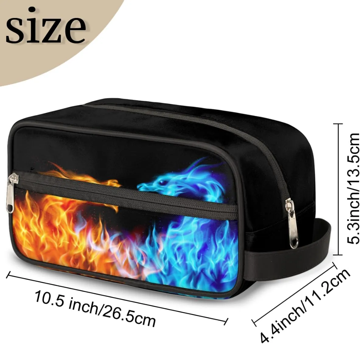 Travel Toiletry Bag for Boys Men, Waterproof Hanging Dopp Kit for Women, Shaving Bag with Large Capacity for Travel,Sports Shower (Fire Dragon)