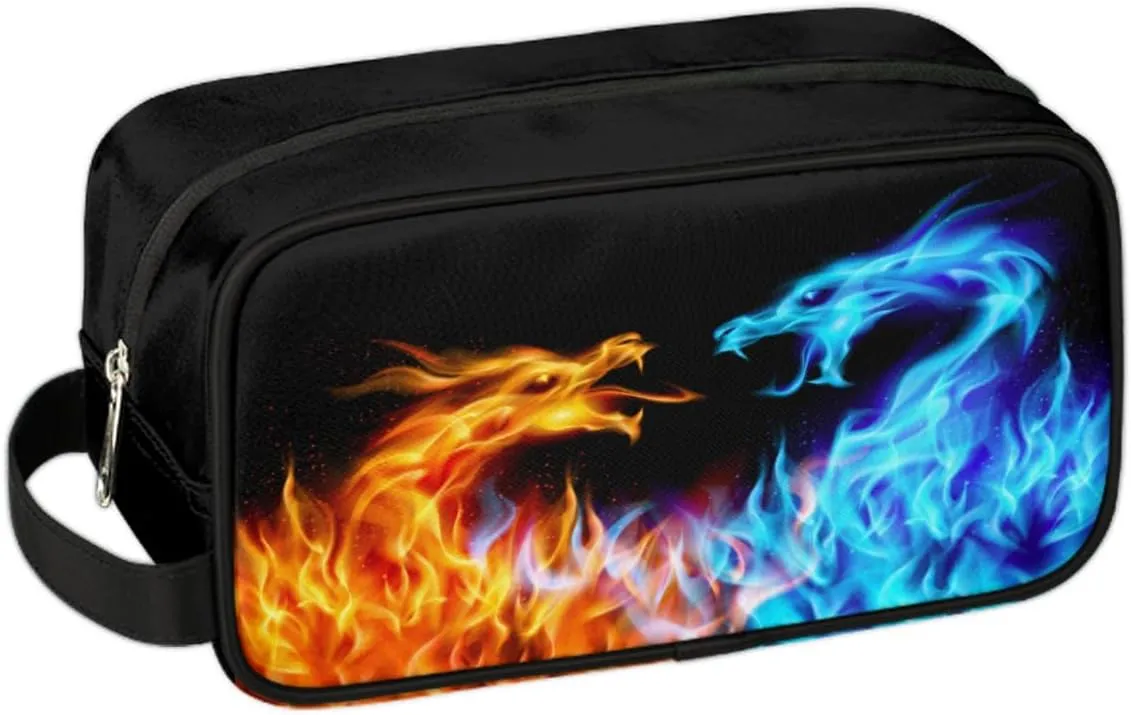 Travel Toiletry Bag for Boys Men, Waterproof Hanging Dopp Kit for Women, Shaving Bag with Large Capacity for Travel,Sports Shower (Fire Dragon)