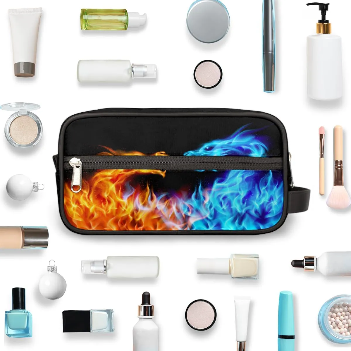 Travel Toiletry Bag for Boys Men, Waterproof Hanging Dopp Kit for Women, Shaving Bag with Large Capacity for Travel,Sports Shower (Fire Dragon)