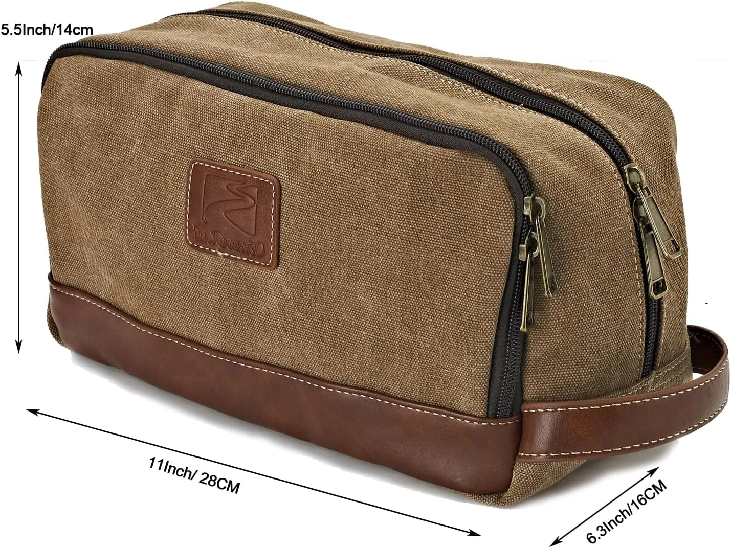 Travel Toiletry Bag for Men and Women, Canvas Toiletry Organizer Water-Resistant Vegan Leather, Hanging Dopp Kit Shaving Bag for Toiletries Accessories