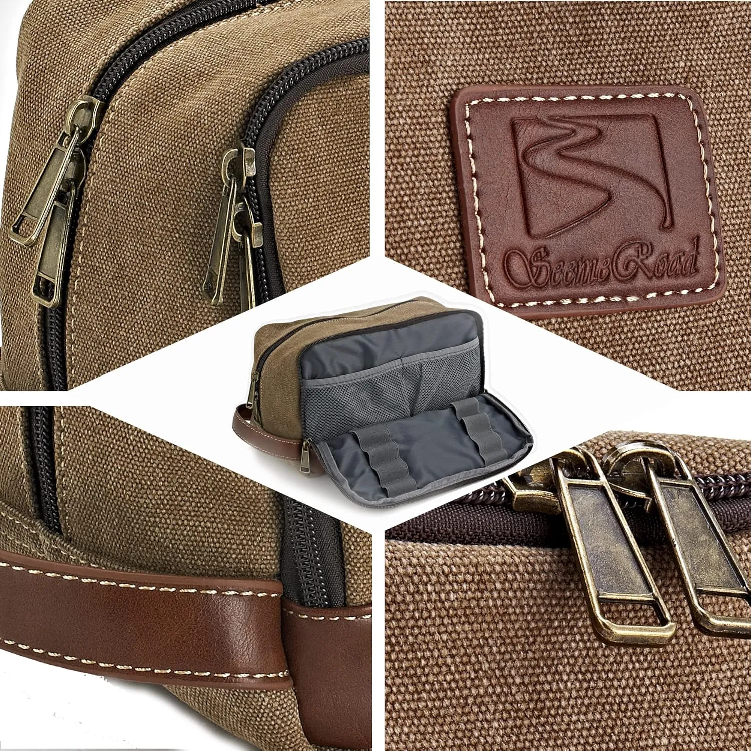 Travel Toiletry Bag for Men and Women, Canvas Toiletry Organizer Water-Resistant Vegan Leather, Hanging Dopp Kit Shaving Bag for Toiletries Accessories